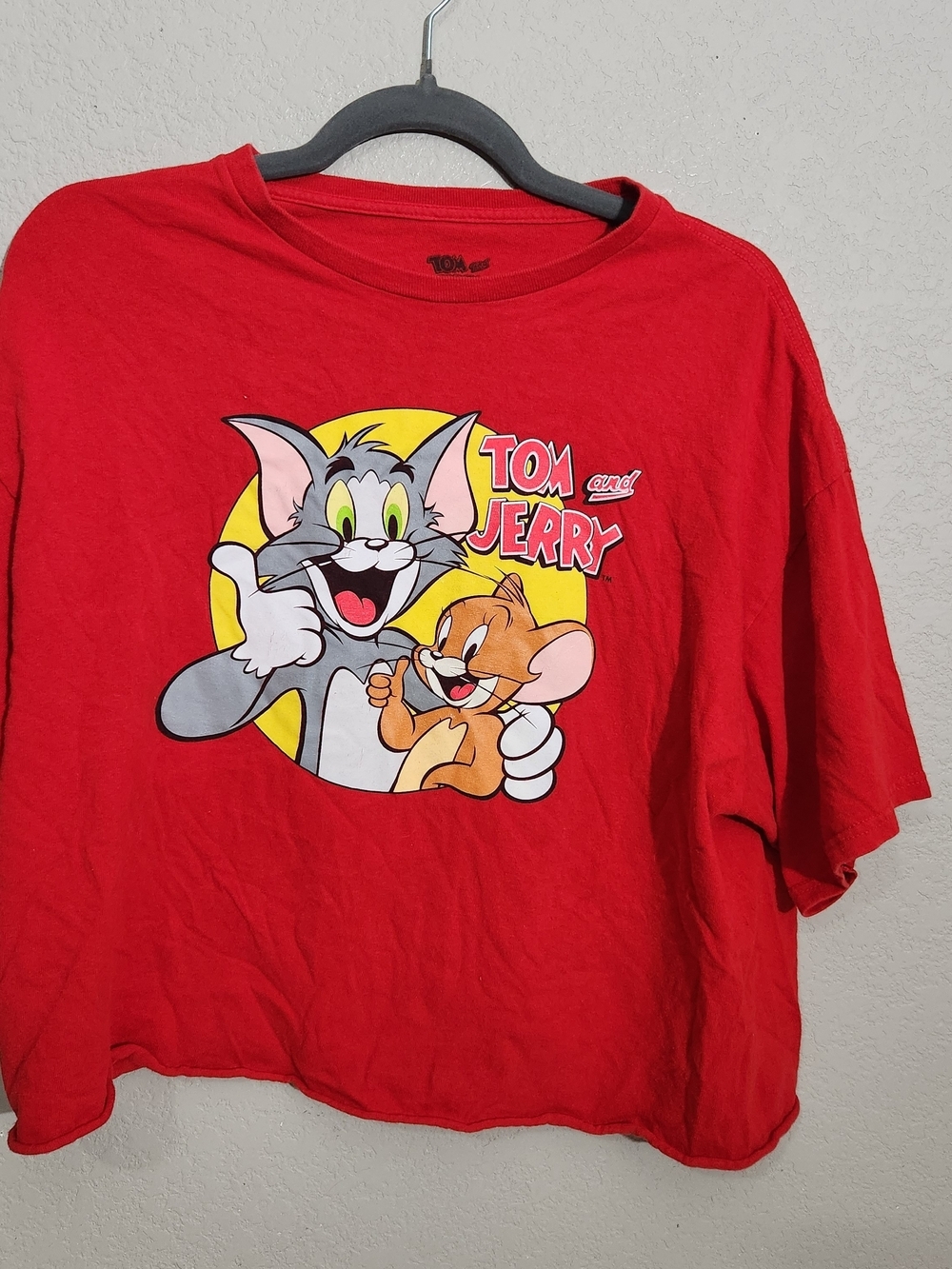 Tom and Jerry Red Graphic Short Sleeve Tee Cropp Top